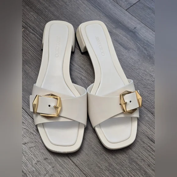 Jimmy Choo Hawke Mule Flat Latte/Gold Ladies Size 38.5 EUC Luxury Leather - Picture 4 of 13